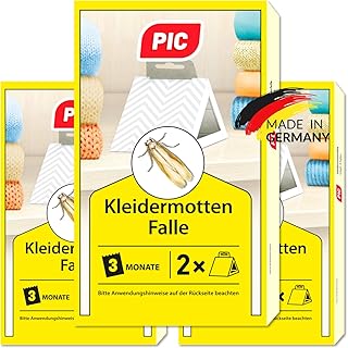 PIC Kleidermottenfalle - Dreierpack = 6 Stück - Mittel gegen Kleidermotten, geeignet zum Schutz sämtlicher Kleidung im Schrank und in der Lagerung
