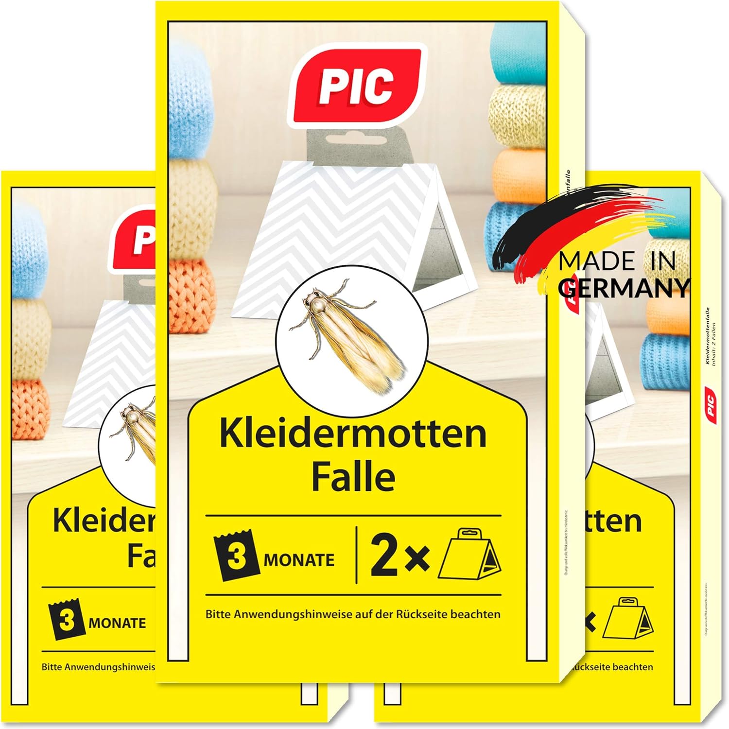 PIC Kleidermottenfalle - Dreierpack = 6 Stück - Mittel gegen Kleidermotten, geeignet zum Schutz sämtlicher Kleidung im Schrank und in der Lagerung