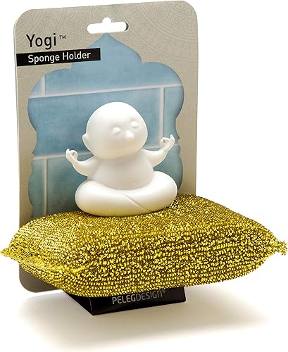 Yogi Sponge Holder, Plastic Sponge Holder for Kitchen Sink and Bath with Suction Up, Dish Sponge Caddy Holder, Dries All Types of Sponges, 1 Sponge Included by PELEG DESIGN