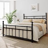 iPormis Metal Bed Frame Queen Size with Vintage Headboard and Footboard, Farmhouse Queen Bed Frame, Under Bed Storage, No Box Spring Needed, Noise-Free, Black