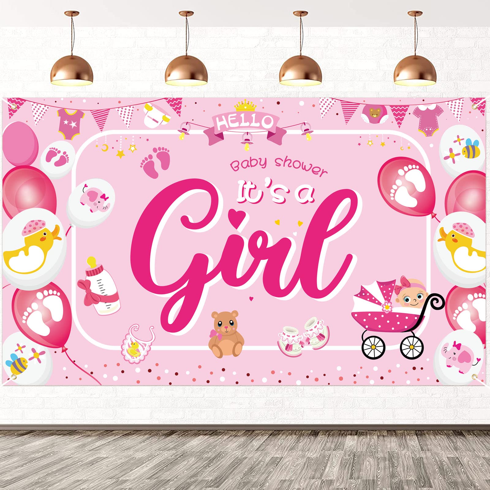 DPKOW Large It's a Girl Banner Baby Shower Decoration Pink, Backdrop Banner for Girl Baby Shower Supplies Decoration for Wall Room House Indoor Outdoor, 185 * 110cm, Fabric
