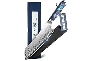 DRAGON RIOT Japanese Santoku Knife,Vegetable Meat Cleaver Knife with VG10 Steel, Kitchen Knife with Ergonomic Wooden Handle,P