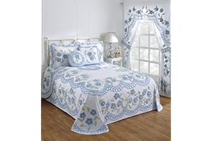 Better Trends 100% Cotton Chenille Bedspreads Twin Size, Bloomfield Collection Floral Design Bed Cover in Blue - Tufted Cotton Bedspreads, Lightweight Bedspreads & Coverlets