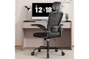 MIMOGLAD Home Office Chair, Ergonomic Desk Chair with Adjustable Lumbar Support, High Back Computer Chair- Adjustable Headrest with Flip-Up Arms, Swivel Task Chair for Home Office (Black)