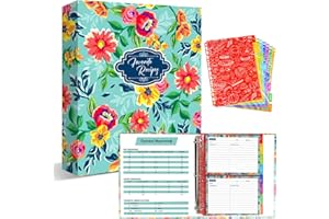 KiDEPOCH Recipe Binder Kit, 8.5 x 11 inch, 3 Ring Binder with 50 Plastic Sleeves, 100 Recipe Cards, 8 Dividers, Watercolor Fl