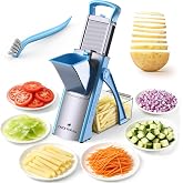 ONCE FOR ALL Upgrade Safe Mandoline Slicer Plus, Bigger Size, SkyBlue | 0.1-8mm Adjustable Vegetable Food Chopper, Potato Fries Cutter, Detachable Blade, Stainless Steel, Dishwasher-safe, Gift