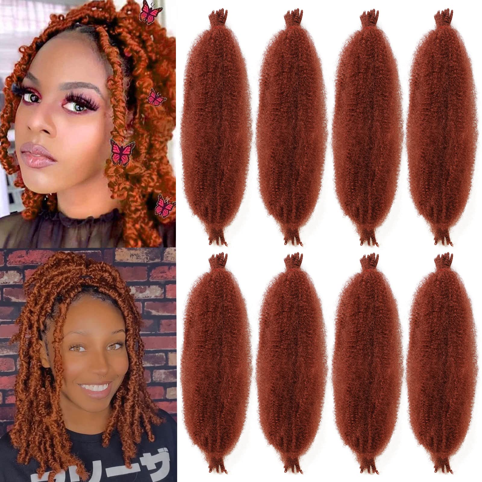 Xtrend 8 Packs Copper Red Springy Afro Twist Crochet Hair 12 Inch Pre-Separated Spring Twist Hair Synthetic Marley Crochet Braiding for Distressed Butterfly Locs Hair Extension for Black Women 350#