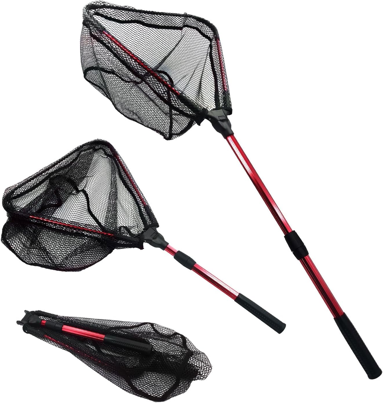 MelkTemn Fishing Net, Fish Net Foldable Fish Landing Net Collapsible Pole Handle Durable Nylon Mesh Safe Fish Catching Landing nets for Fishing (Red)