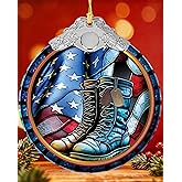 US Veteran Christmas Ornaments 2025 - Veterans Day Gifts Patriotic American Flag and Military Boots Christmas Ornaments, Patriotic Christmas Hanging Ornament