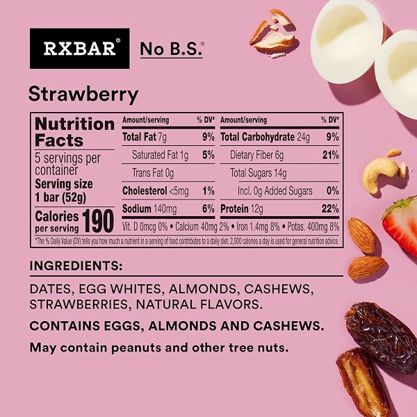 RXBAR PROTEIN BARS, 12G PROTEIN, GLUTEN FREE SNACKS, STRAWBERRY (6 BOXES, 30 BARS)