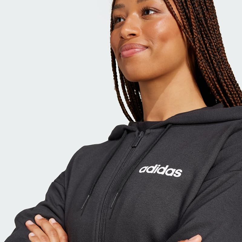 Femme Essentials Linear Full Zip French Terry Hoodie Sweatshirt, Black/White, L — photo 2 sur 4