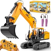 V-Opitos 13CH RC Excavator Toy with Alloy Shovel, Lights and Sounds | Boys Ages 3-10+, Remote Control Construction Toy, Excavable Design, Christmas and Birthday Gifts