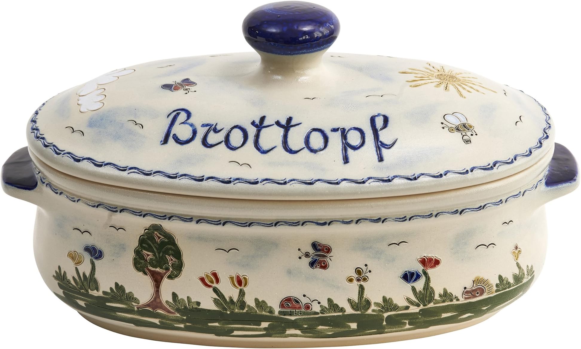 Original Westerwälder Kannenbäckerland Pot Salt-Glazed Stoneware Ceramic Bread Crock Oval, Heile Welt, klein