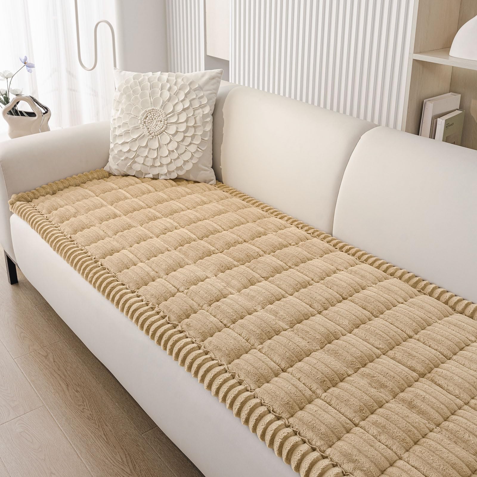 Photo 1 of Smiry Couch Cover for Dogs Washable, Non Slip Fuzzy Pet Couch Covers for 3 Cushion Sofa Pet Friendly, Thick Soft Sofa Slipcovers Cushion Protector (Camel, 27.6" x 59")