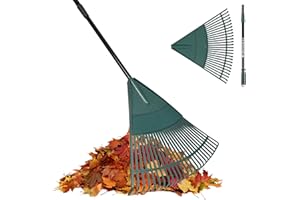 ORIENTOOLS Garden Leaf Rake, Garden Rakes for Lawns Leaves with 47-65" Adjustable Black Handle Rake, 26 Strong Tines Plastic Head Shrub Rake, Yard Garden Rake for Lawns, Flower Beds Leaves Cleaning