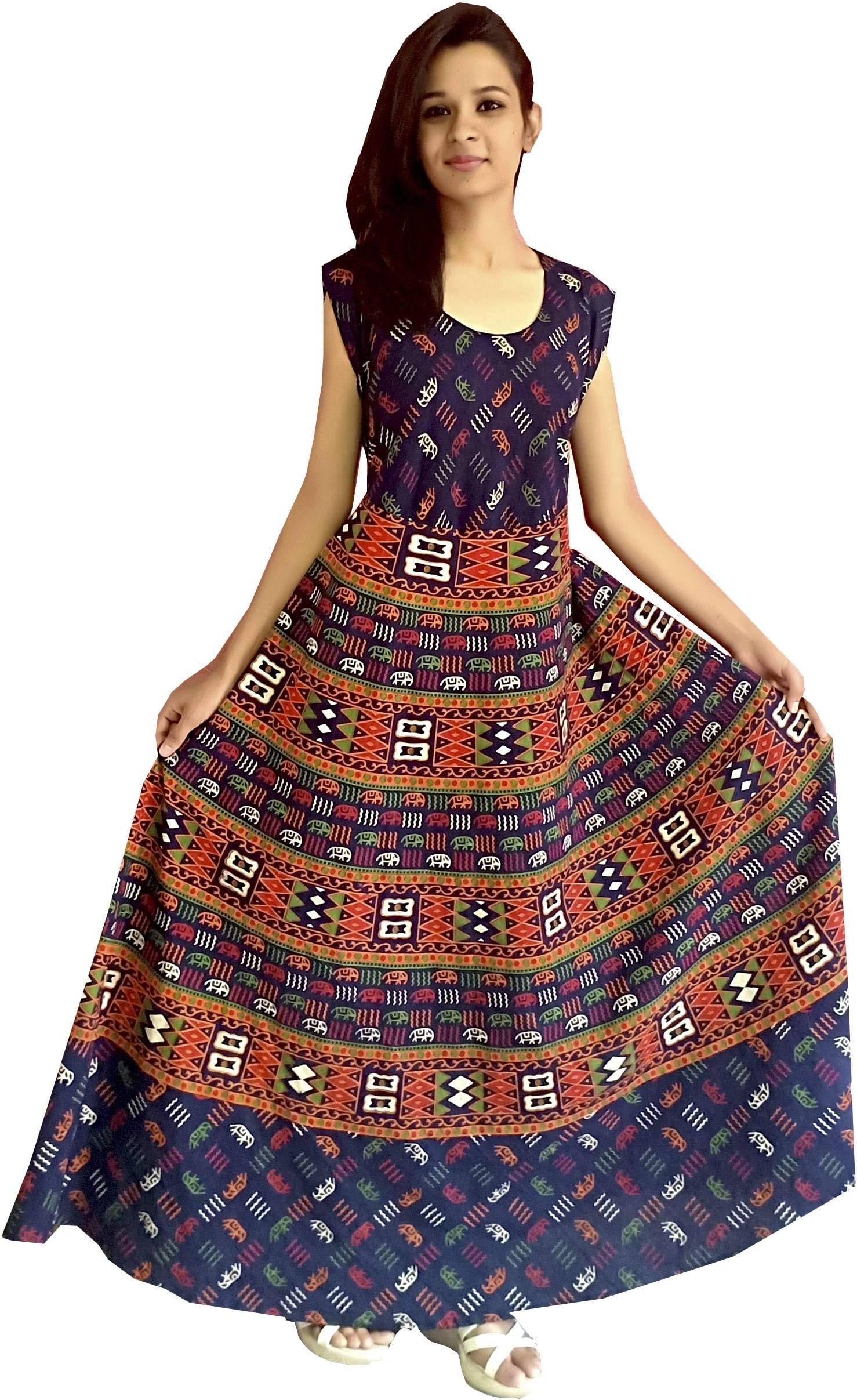 SAMJHI Women's Cotton Stitched Long Maxi Dress
