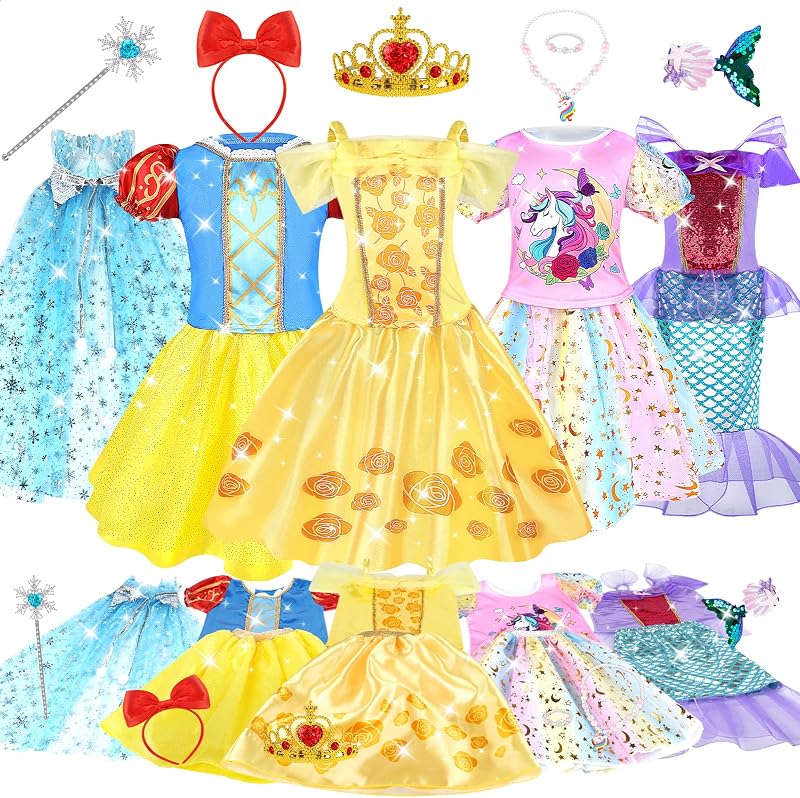 Dreamon Princess Costumes for Girls 5 Sets Dress Up Kit 3 4 5 6 Years