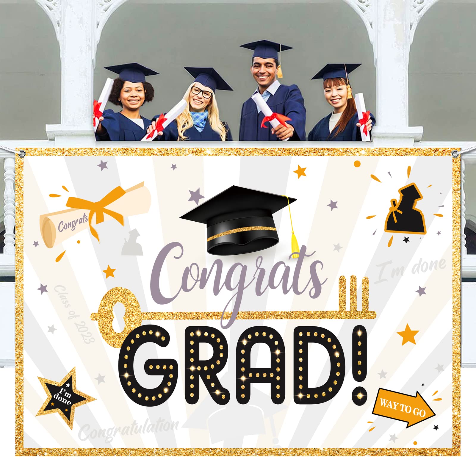 GOER Graduation Banner for 2023 Graduation Party Decorations Photo Banner Backdrop (White,78 Inch)