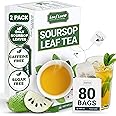 LeafLea 80 Soursop Leaf Tea Bags, 100% Pure Graviola (Hoja Guanabana) Leaves, Sour Sop Herbal Tea, Individually Wrapped for Freshness, Caffeine-Free, Sugar-Free, Gluten-Free, Non-GMO (Pack of 2)