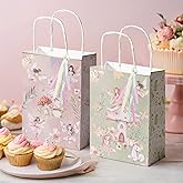 KARAQY 16 Pcs Fairy Theme Gift Bag Set with Ribbon Decorations, Floral Fairy Goodie Treat Bags Mushroom Flower Party Favor Bags for Birthday Baby Shower Party