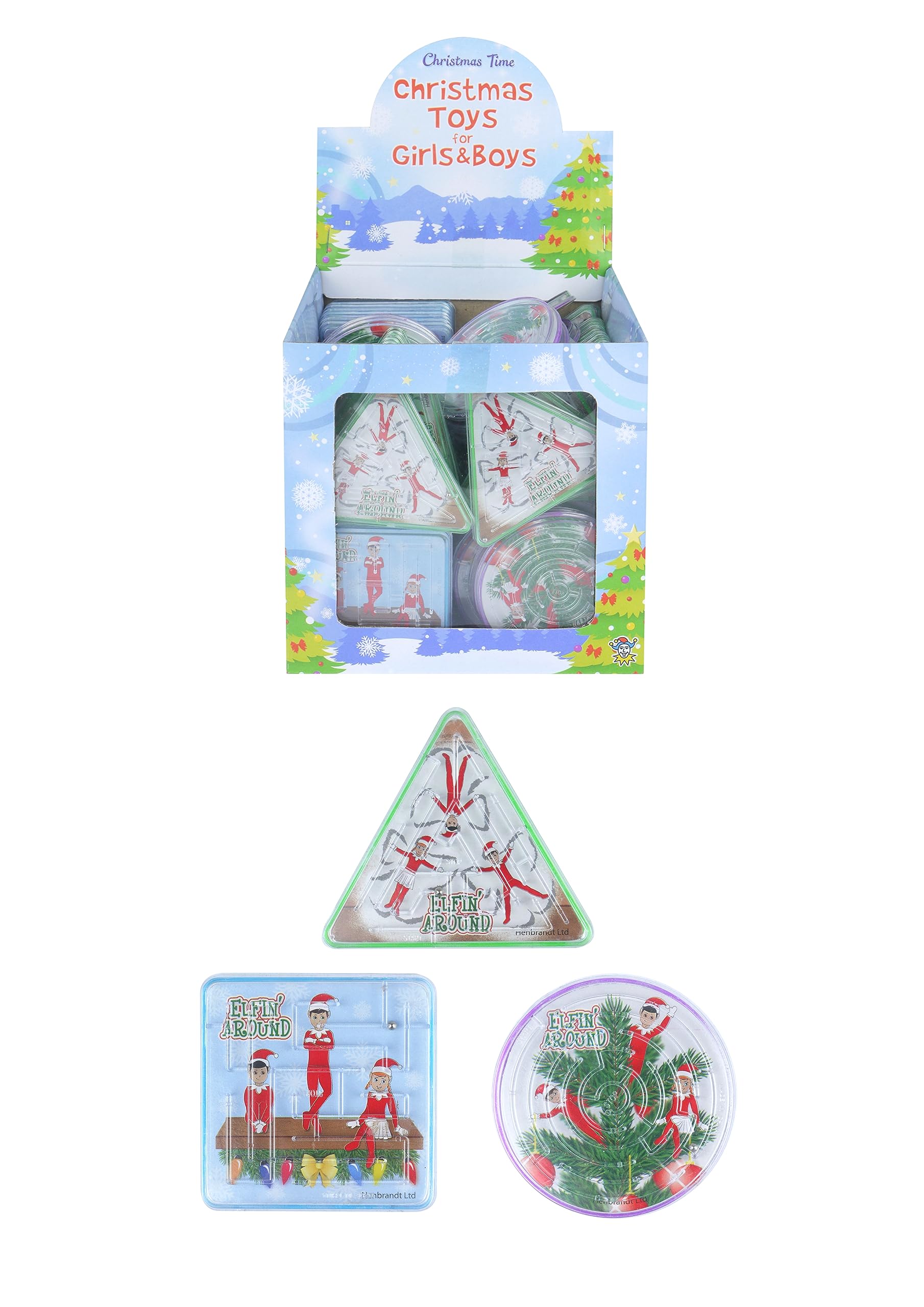Henbrandt 6x Mini Elfin Around Christmas Puzzle Mazes for Kids Maze Puzzle Toys Xmas Stocking Fillers Christmas Eve Box Loot Bag Filler Party Favour for Boys and Girls