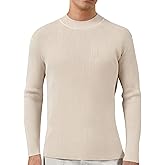 VPG Mock Turtleneck for Men, Ribbed Knitted Slim Fit Long Sleeve Pullover Sweater