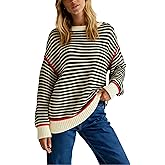 Majdan Women's Oversized Striped Sweater Long Sleeve Knitted Crewneck Pullover Tops Loose Fall Outfits