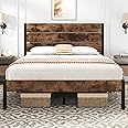 Foredawn Queen Bed Frame with Headboard and Footboard, 14 Inch Metal Platform Bed, Mattress Foundation, No Box Spring Needed, Noise Free, Under Bed Storage, Easy Assembly, Vintage Brown