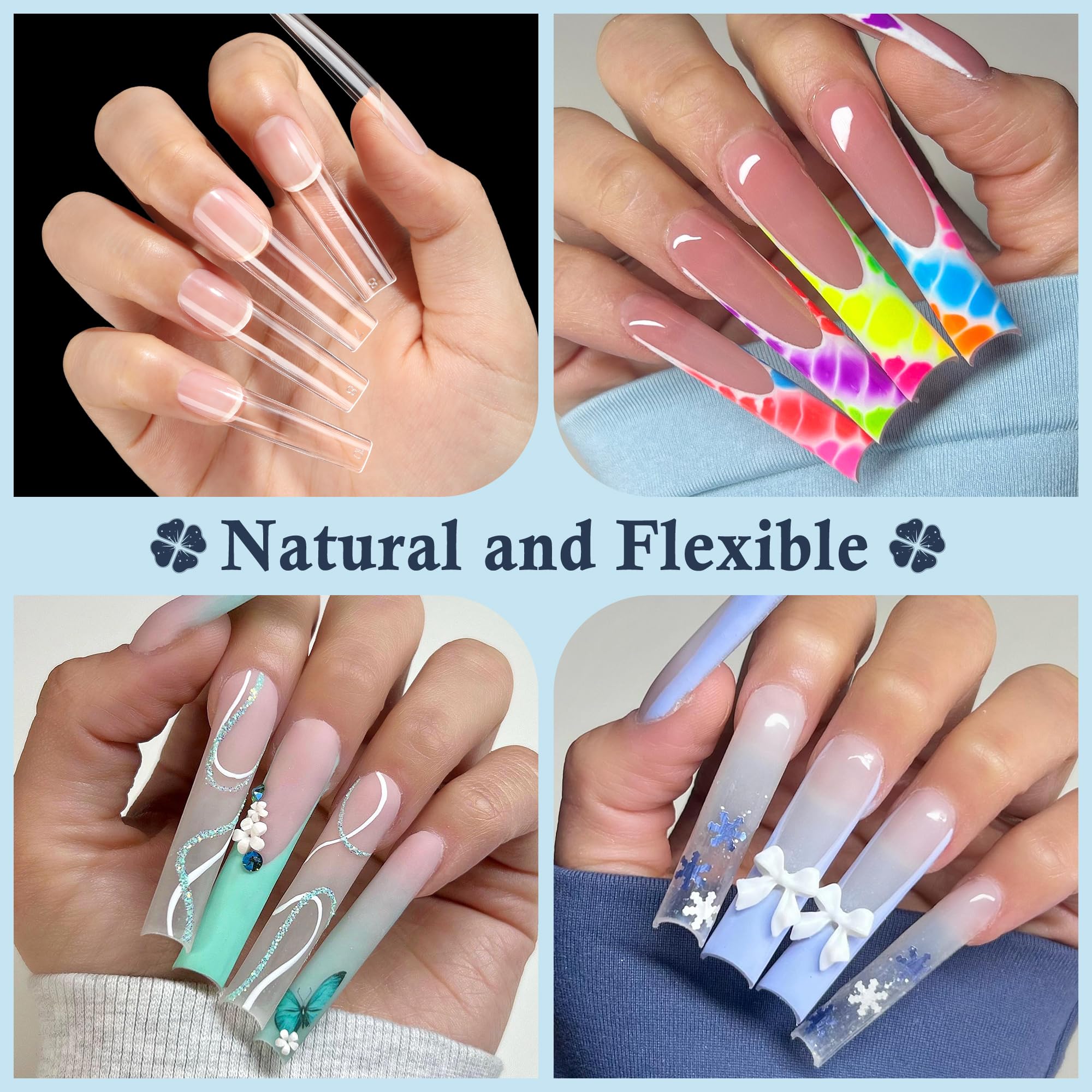 Luckyfairy Extra Long Square Nail Tips, XXL 120Pcs 12 Sizes No C Curve Clear Acrylic Nails Straight Tapered Square Press on False Nail Tips for Nail Extension Nail Art Salon Home DIY - Image 2