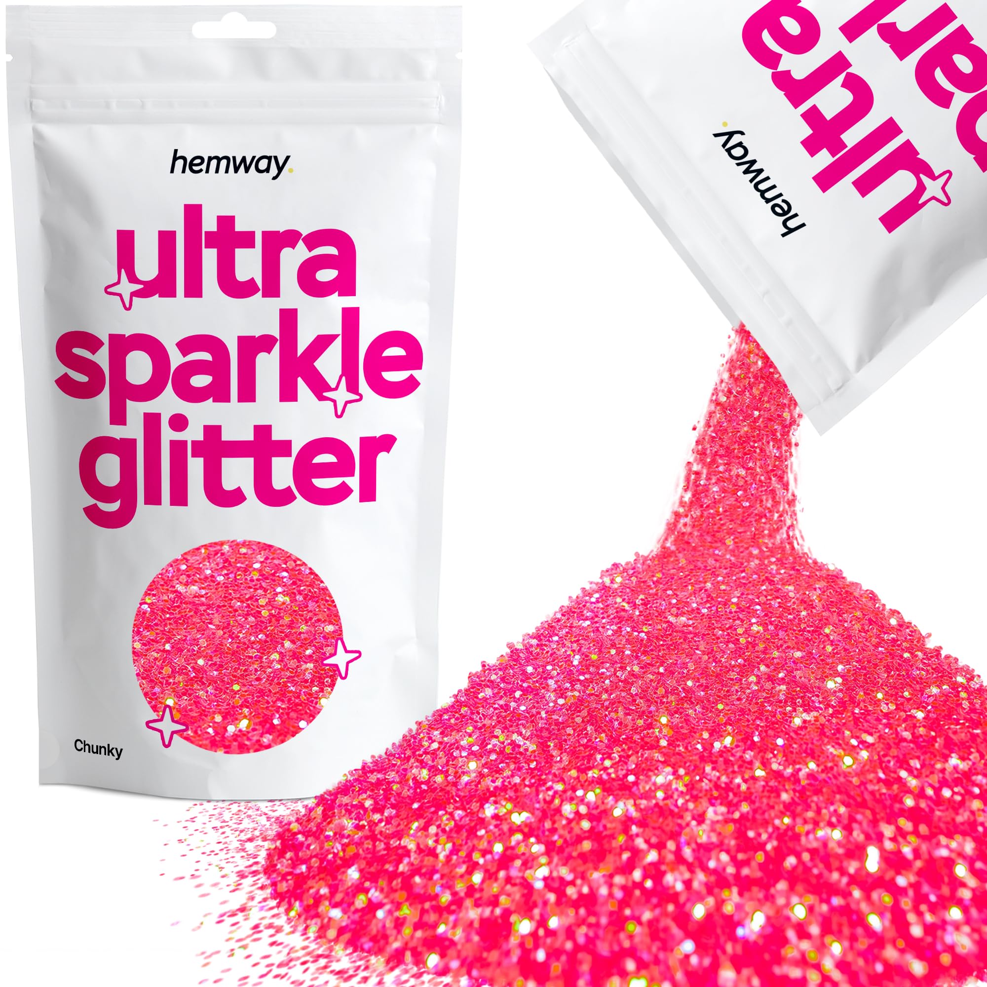 Hemway Ultra Sparkle Glitter Fluorescent Pink 100g Chunky | Glitter for Arts & Craft, Makeup, Nail Art, Crafting, Card Making, Sparkle Decoration — image 1
