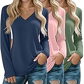 Huukeay 3 Pack Women's Long Sleeve Nursing Tops, Breastfeeding Hidden Zippers Shirts V Neck Maternity Pregnancy Tees Clothes