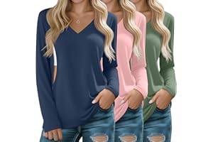 Huukeay 3 Pack Women's Long Sleeve Nursing Tops, Breastfeeding Hidden Zippers Shirts V Neck Maternity Pregnancy Tees Clothes