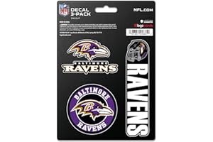 LOGO BRANDS Baltimore Ravens NFL Team Logo Vinyl Sticker–Officially Licensed Baltimore Ravens 3 Pack Heavy Duty Decal for Indoor or Outdoor–Use for Laptops, Coolers, & Notebooks–Show Your Raven Pride