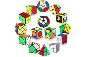 Roxenda [15 Pack] Speed Cube Set - 2x2x2 3x3x3 4x4x4 2x2x3 X-Cube Six-Spot Cube Skew Axis Windmill Fisher Mirror 2x2-Megaminx 3x3-Megaminx Pyramid Ivy Cube Smooth Magic Cube Puzzles Collection
