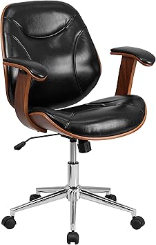 Amazon Com Flash Furniture Mid Back Black Leathersoft Executive Ergonomic Wood Swivel Office Chair With Arms Furniture Decor