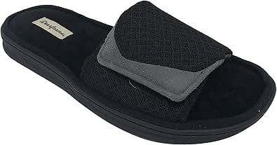 Amazon.com | Dearfoams Men's Memory Foam Adjustable Mesh Slide Sandal Slippers | Slippers