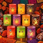 Ropoloogy 10 Pcs Dia De Los Muertos Table Decor with LED, Skull | Lantern Boxes with LED Tea Lights, Day of the Dead Candle Holder, Dia De Los Muertos Table Centerpieces, Muertos Altar Party