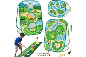 YSZZYSM 4-in-1 Kids Golf Games Set with Club, Putting Mat, Chipping Net, Multiple Game Modes, Cornhole Board Set, Indoor & Ou