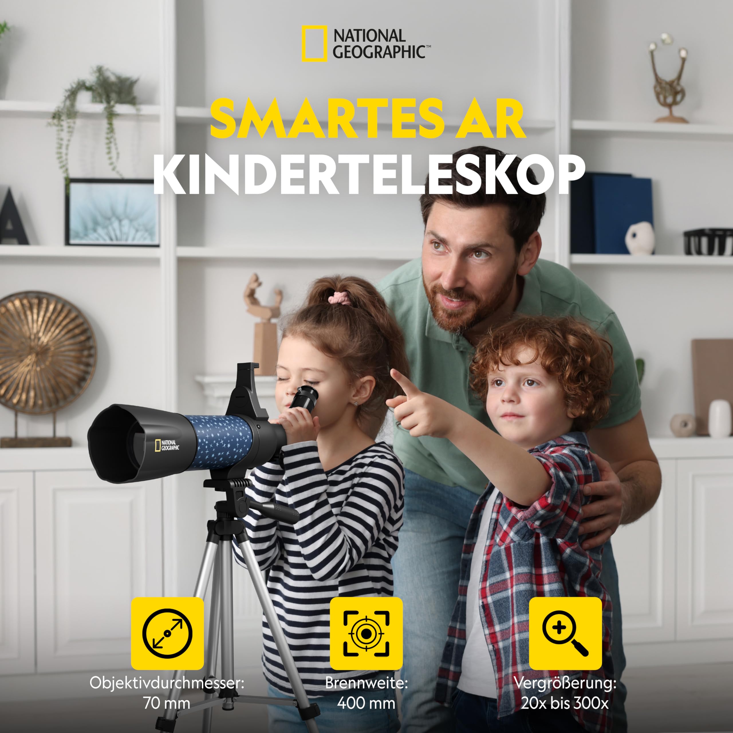 National Geographic smartes AR Kinderteleskop mit Stativ, Rucksack, Smartphonehalterung und Augmented-Reality-App 2