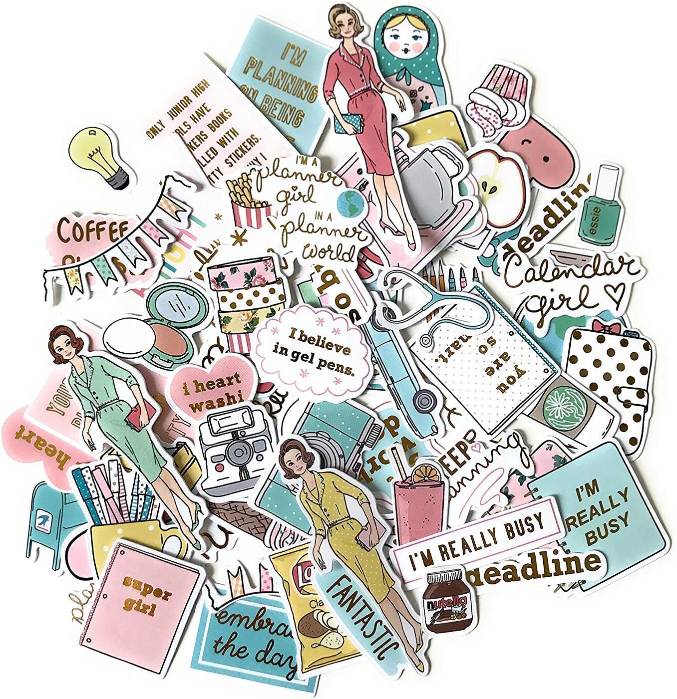 Navy Peony Vintage Scrapbook Stickers and Cute Laptop Stickers for Girls (70 pieces)