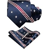 RBOCOTT Silk Stripe Plaid Tie and Pocket Square with Tie Clip Sets for Men
