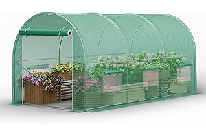 MORNGARDO Walk-in Greenhouse 15×7×7FT, Outdoor Tunnel Greenhouse, Large Plant Hoop House for Outside, Hot House for Winter with 6 Ventilated Mesh Windows, Galvanized Steel Frame (Green, 15×7×7FT)