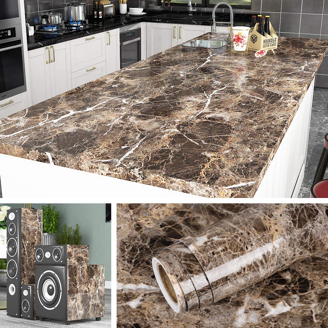Buy Livelynine 197 X 24 Inch Wide Countertop Contact Paper Brown Marble
