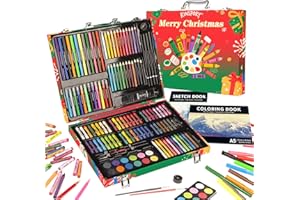 KINSPORY 150PC Art Set with Sketch Book, Coloring Art Kit Drawing Art Supplies Case, Markers Crayon Colour Pencils for Budding Artists Kids Teens Boys (Red)