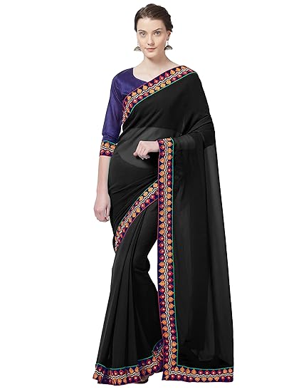 Women Marble Chiffon Embroidered Lace Border Saree With Un-Stitched Blouse Piece