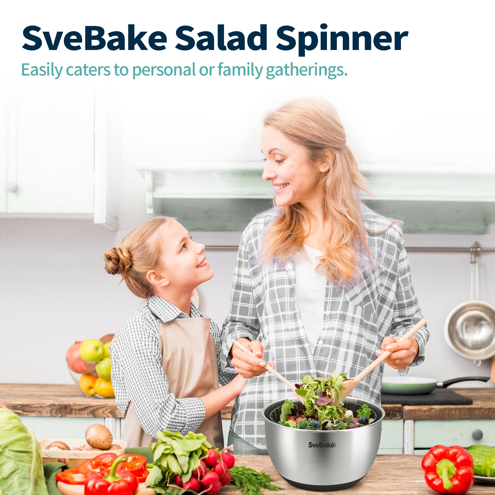 Stainless Steel Salad Spinner, 4.8 Qt Vegetable Washer, BPA-Free Lettuce Dryer with Crank Design, Dishwasher Safe, Non-Slip Base - Transparent Lid