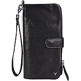 VILENCA HOLLAND Genuine Leather Wallets for Women, Small Wallet for Ladies Zipper Coin Purse Credit Card Holder with detachable wristlet (Black)