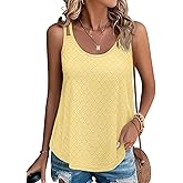 RUBZOOF Women Tank Tops Eyelet Sleeveless Camisole Casual Spaghetti Strap Scoop Neck Cami Summer Beach Flowy Shirts