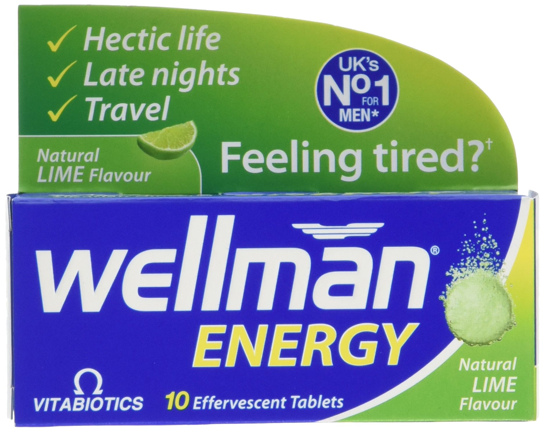Wellman Energy Lime - 10 Dissolving, Multivitamins Effervescent Tablets for Man, Natural Lime Flavour