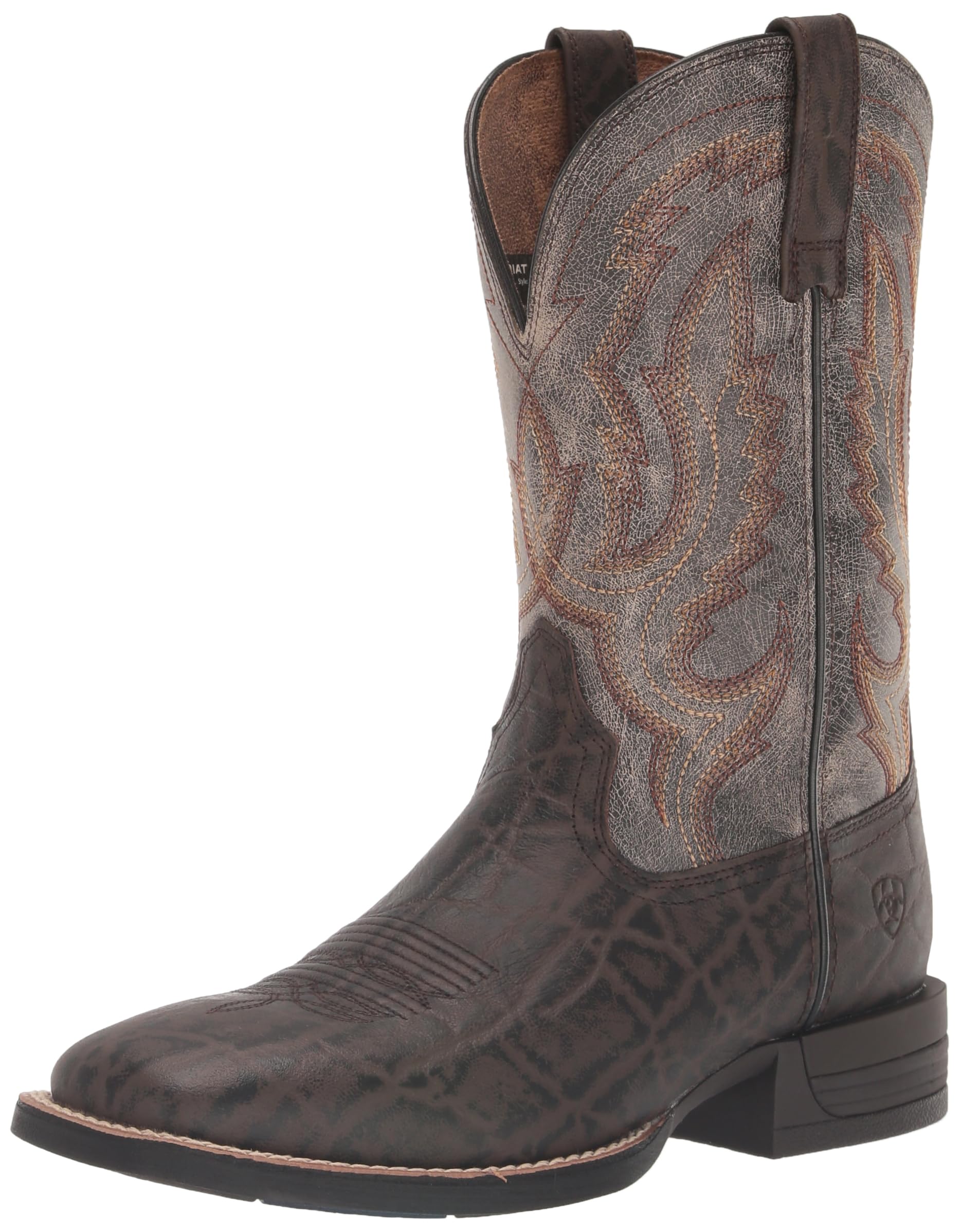 ARIAT Men’s Steadfast Western Boot – Chocolate Elephant Print/Crinkled Grey, 7.5 Wide